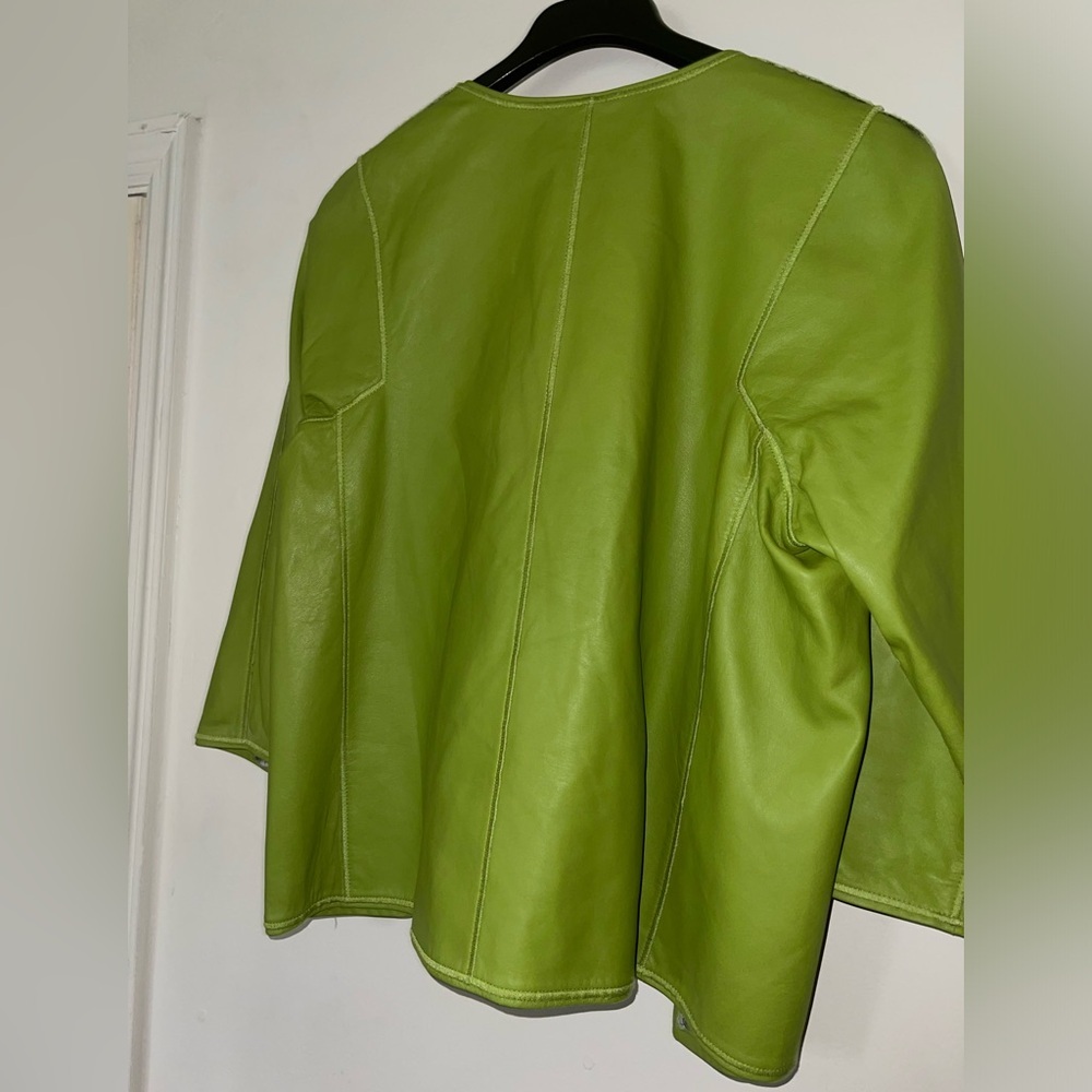 Lafayette 148 100% leather Olive Green Open Front Jacket - Picture 9 of 13